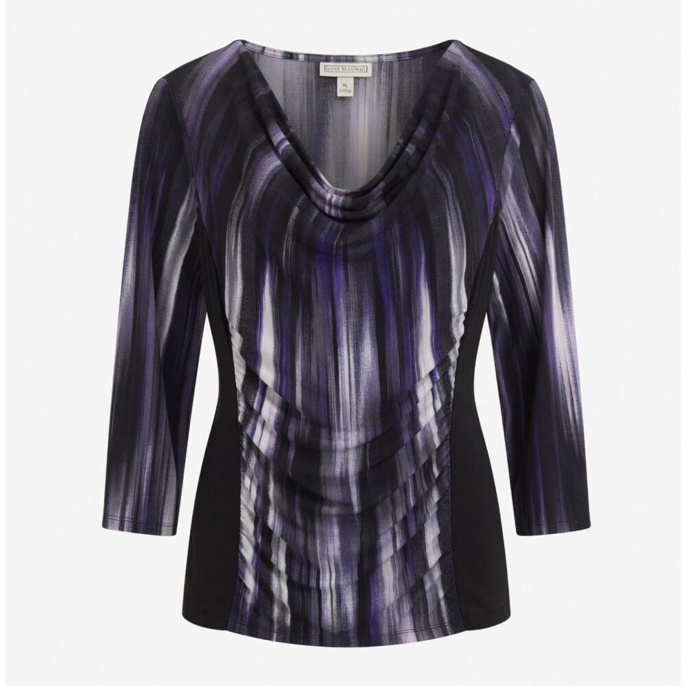 Dana Buchman Womens XL Purple Black Liquid Jersey Knit Top Blouse Travel Capsule